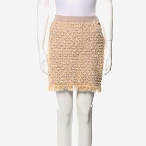 CHANEL CC 2018  cream silk  fringe knit mini skirt cruise 2018 FR 40 US 8